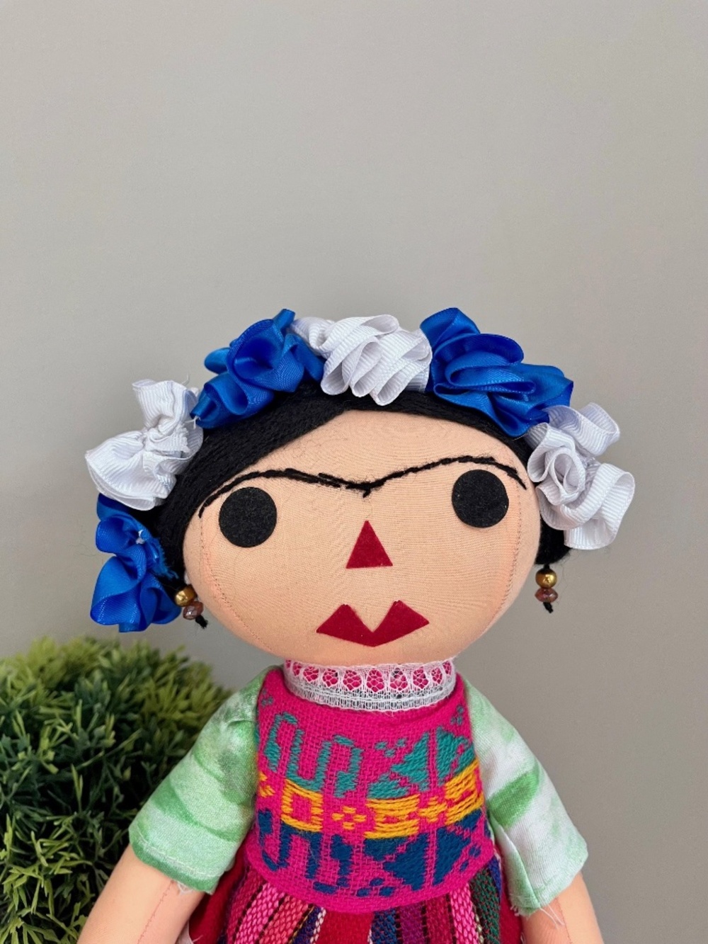 Frida Kahlo Cloth Boho Mexican Folk Art Doll Colourful Shelf Sitter - Picture 12 of 13